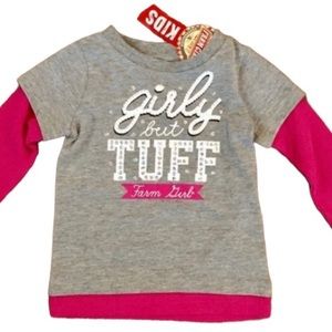 Farm Girl Brand 12 Months Girly But Tuff Long Sleeve Pink & Gray Knit Tee